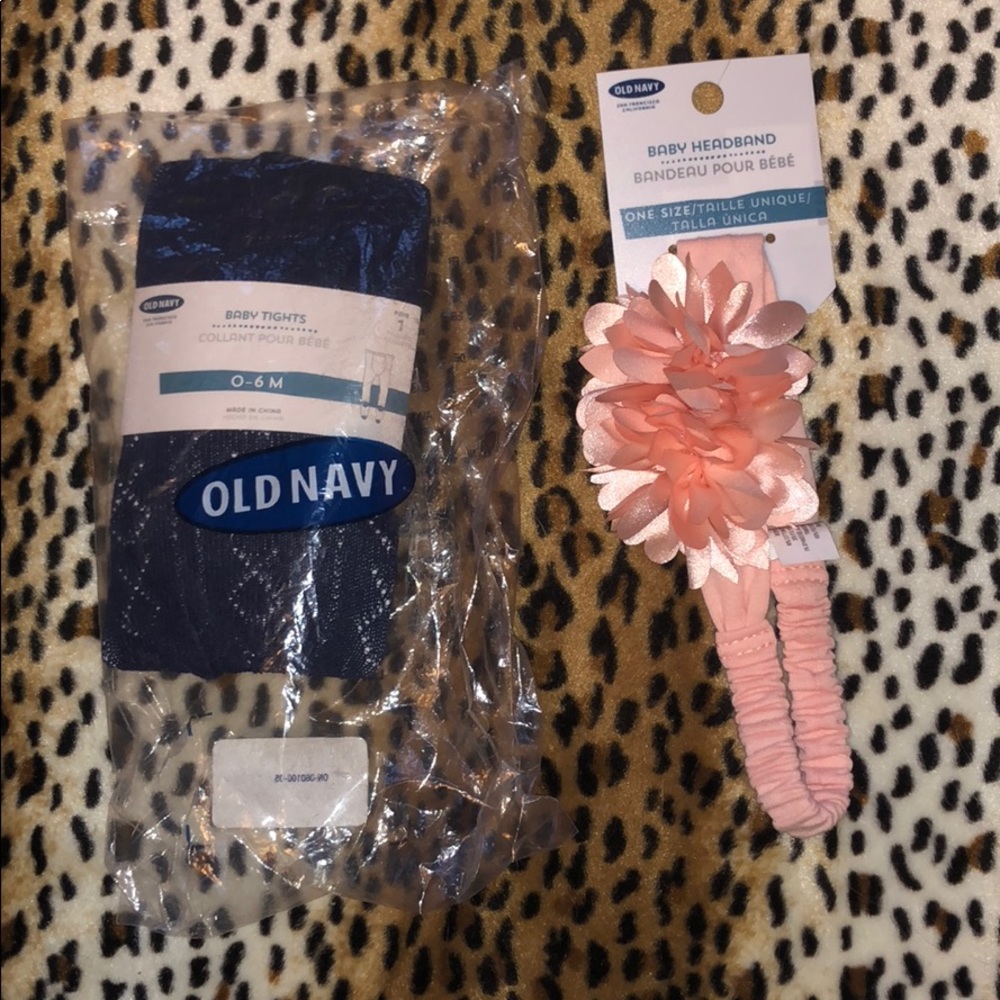 Old Navy tights and headband NWT 0-6 months blue